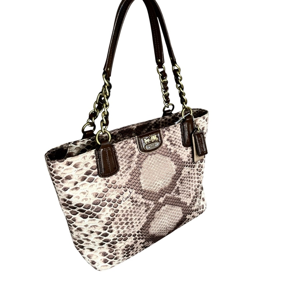🆕 Coach Madison Tote Python Print Satin Leather Shoulder Bag - Picture 5 of 13